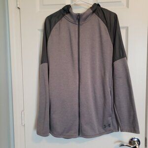 Under Armour Coldgear Long Sleeve Full Zip Jacket Mens M Rain Hood Fleece Gray